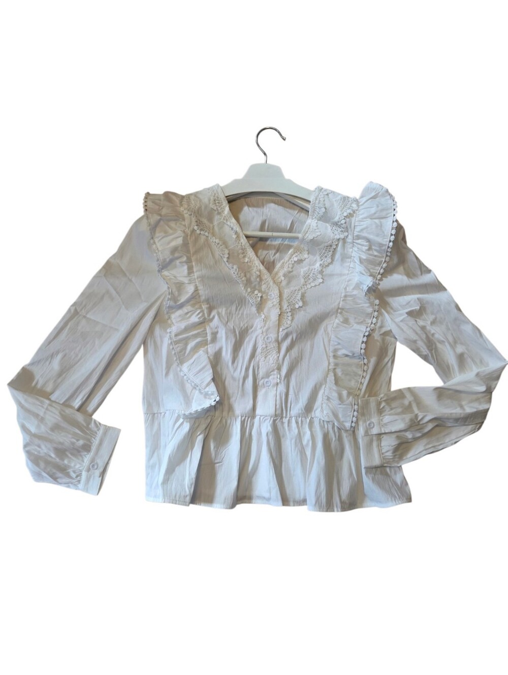 Sonlee White Ruffled Button-Front Blouse